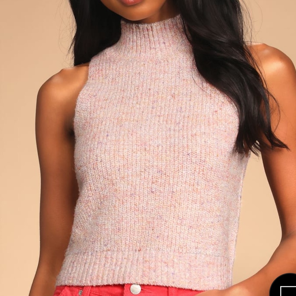 Lulu’s Chic For The Day Pink Multi Knit Mock Neck Sweater Tank